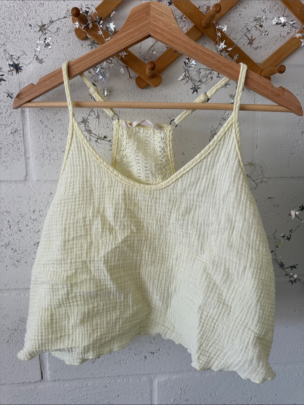 Butter Yellow cropped razed back tank with crochet back detail